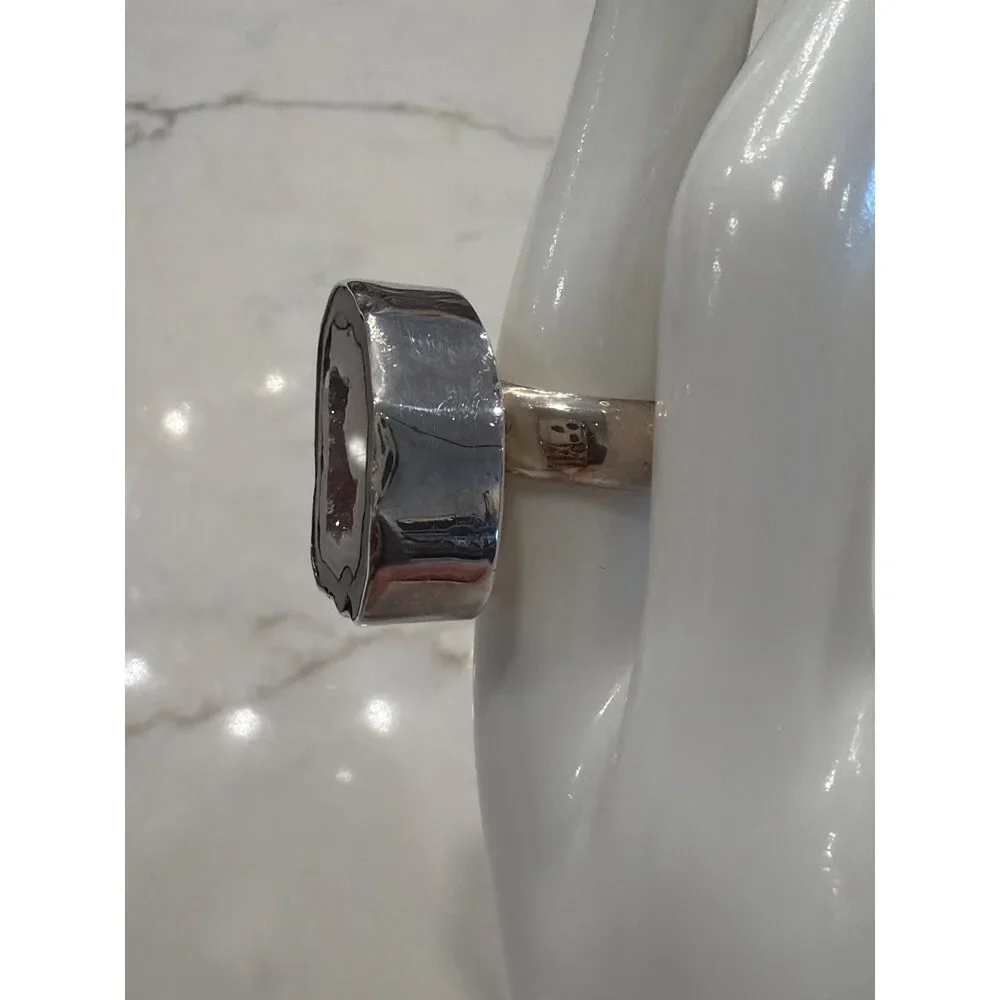 Charles Albert Sterling Silver Agate Slice Statement Ring Size 7.5/8